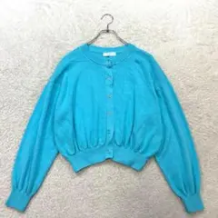 センスオブプレイス【one】青 ニットカーディガン ショート丈 ストレッチ 厚手