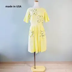 ヴィンテージ 60s USA製 花柄刺繍 プリーツ 半袖 ワンピース N703