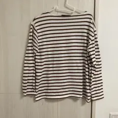 SAINT JAMES 長袖Tシャツ 白/茶色ストライプ