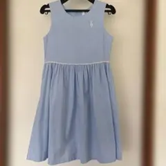 水色の白のストラップのノースリーブワンピース140