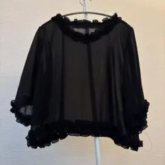 未使用　admiration シースルー フリル付き 半袖 トップス　Ｍ〜L 黒