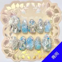 ♡【‪‪さくら。様専用】ネイルチップ エルサ 風 雪 水色 シルバー 透明感