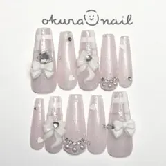 ネイルチップ♡フレンチガーリー ワンホン ちゅるん 量産型 スナ系 チェック