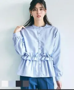 cocaライトブルー フリル付き長袖シャツ Mサイズ