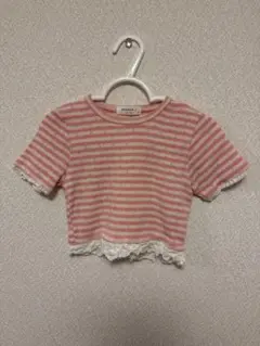 【新品未使用】BANANA.J ピンクストライプ クロップドTシャツ Sサイズ