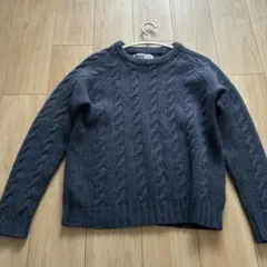 【美品】MHL, ダークブルー ケーブル編みセーター Lサイズ