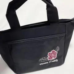 レディース ハンドバッグ 薔薇刺繍 花柄 ブラックのサムネイル