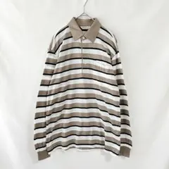 【アーノルドパーマー】ボーダー柄長袖ポロシャツ(M) コットン 胸ポケット