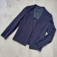 【美品】グリーンレーベルリラキシング ノーカラージャケット 洗える ストレッチ