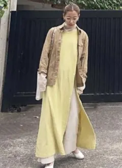 BASErange / コットン リブ パイル地 ロング ワンピース