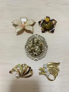豪華3点セット】ヴィンテージ ブローチ カメオ べっ甲風 華やか
