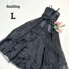 ダズリン　ロングキャミドレス　L　黒　ノースリーブ　サテン調　リボン　009