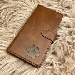 iPhone11promax 手帳型 肉球 レザー ケース 新品 ブラウン ペア