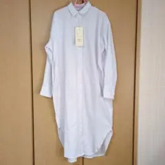新品　未使用品　神戸レタス　ロングシャツワンピース ホワイト 長袖　リネン混　白