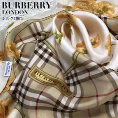 バーバリーロンドン シルク ノヴァチェック柄 花柄 大判スカーフ ストール