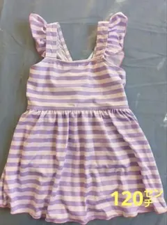 女の子用ワンピース水着 薄紫ストライプ　120㌢