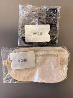 セキュリティポーチ 海外旅行 スキミング防止 薄型 黒•ベージュ 2種類セット