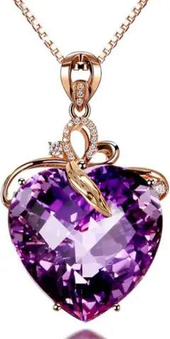 ☘️エレガントなハート型アメジストペンダントネックレス18Kローズゴールド