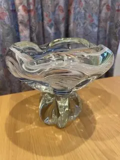 マルティグラス　灰皿　レトロ　オレンジ花柄　グリーン マルティグラス 灰皿 レトロ オレンジ花柄 グリーン