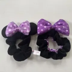 ディズニー ミニーマウス リボン ドット シュシュ ヘアゴム　紫