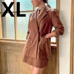 JUNOAH 韓国風セットアップ チェック ブラウン 通勤服 XL 大きめ 秋