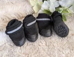 小型犬用 ブラック ドッグシューズ 反射テープ付き