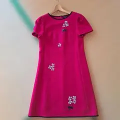 (超美品)エムズグレイシー 花柄刺繍 半袖膝丈ワンピース（秋冬用）