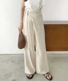 callautia ラップリネン混ワイドパンツ