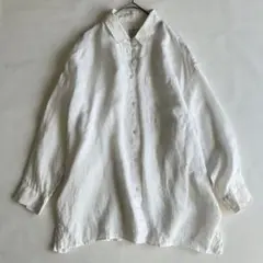 無印良品 リネンシャツ 長袖 ホワイト メンズ M〜Lサイズ 麻100%