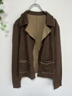 ブラウン 長袖ジャケット　切りっぱなしデザイン　薄手　カジュアル