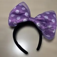 ディズニー　カチューシャ ビッグリボン ミニー　紫 パープル　ドット 水玉