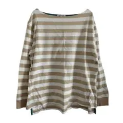 【美品】GROBAL WORK レディース 長袖　ボーダー　ベージュ　オフィス