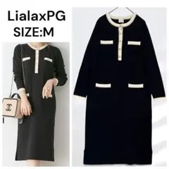 Liala×PG 配色ポケットニットワンピース ブラック