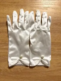 【美品】パール付サテングローブ ✨ ウェディング ショート ホワイト