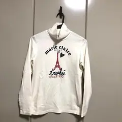 今日だけ価格。マリクレール白にエッフェル塔のイラストが可愛い伸縮性あるカットソー