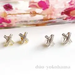 【再販】ハンドメイド エックスクロスピアス スワロフスキー　シルバー　ゴールド