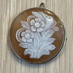 【silver800】シェルカメオ お花 ペンダントブローチ