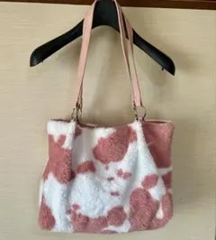 牛柄 ファー トートバッグ ピンク 白
