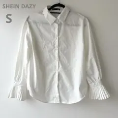【14】中古美品 SHEIN DAZY スリーブシャツ ブラウス 袖フリル白 S