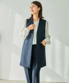 【新品】レプシィム　LEPSIM Wクロスストレッチロングジレ　ネイビー
