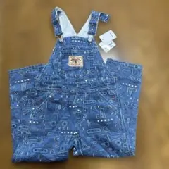 新品　SLAPSLIP 110 乗りもの柄　デニムオーバーオール