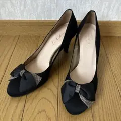 パンプス ハイヒール リボン 黒 24.5cm