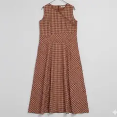 マックレガー【L】チェック柄ワンピース ノースリーブ フリル ウエスト切替
