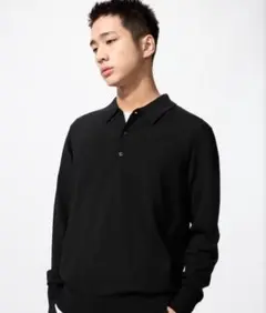 ユニクロ メリノニットポロセーター ブラック L