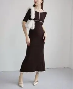 【新品】MERCURY DUO バイカラーバックレースアップニットワンピース