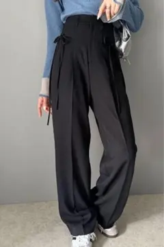 mily bilet リボン付きワイドスラックスパンツ