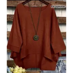 【トップス】ブラウン　五分袖　レディース