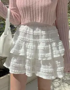 SHEIN DAZY ホワイト フリル レースミニスカート M