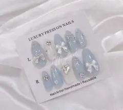 467ちゅるんネイルチップ 水色 韓国 ニュアンス ワンホン フレンチガーリー