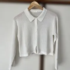 ホワイト 網目編み カーディガン